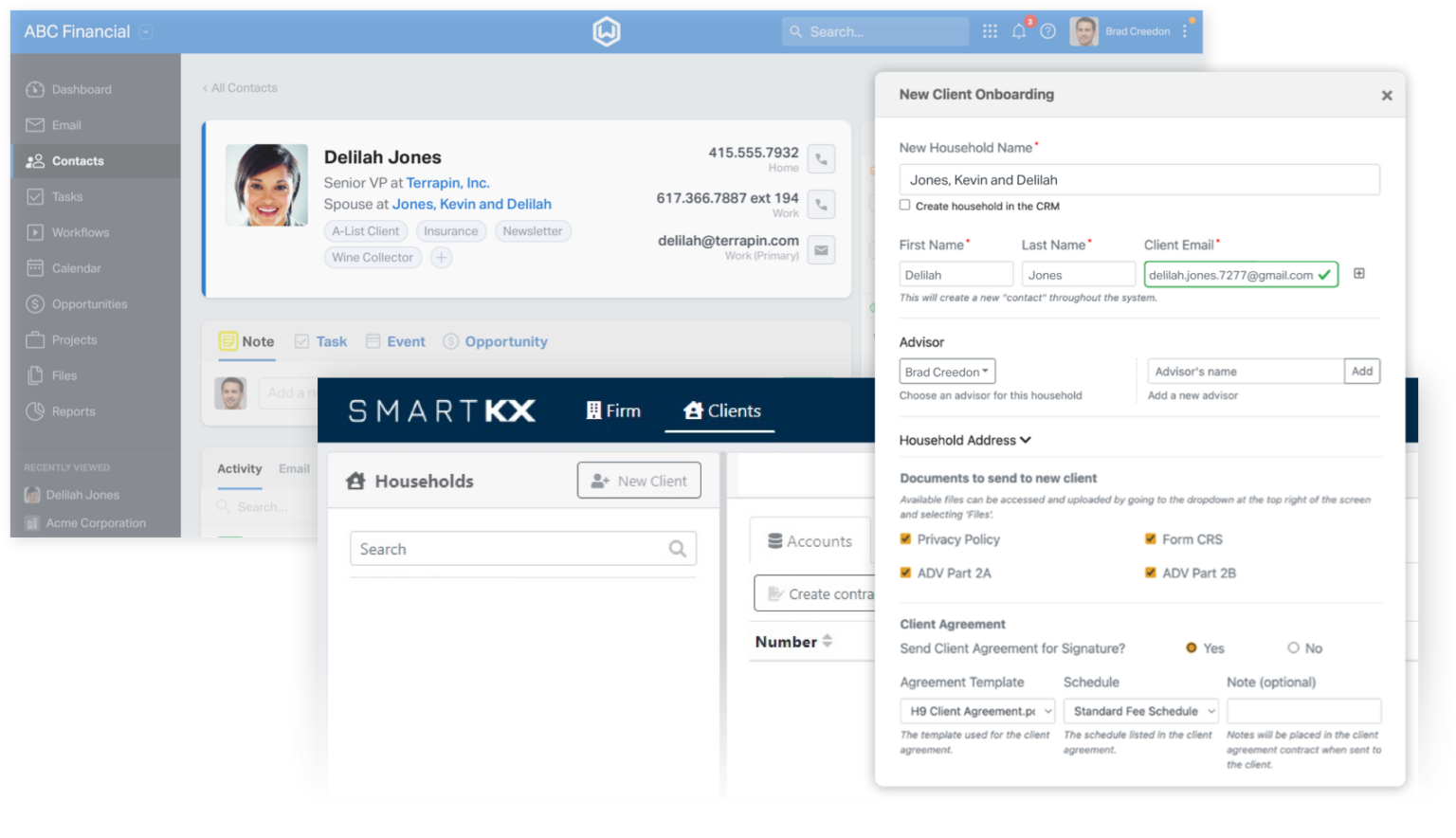 Screenshot of Smart Kx onboarding with Wealthbox CRM contact data