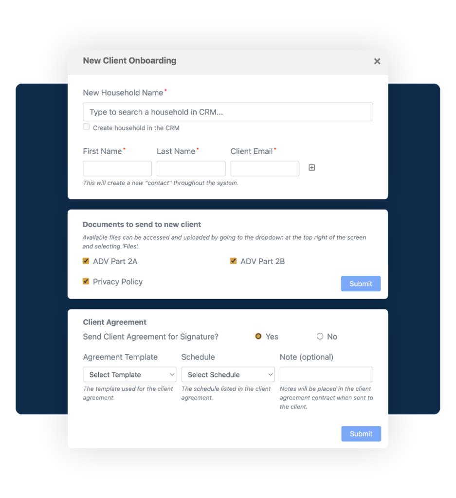 Client Onboarding Screenshots