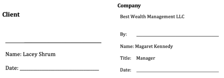 Sample Contract signature block